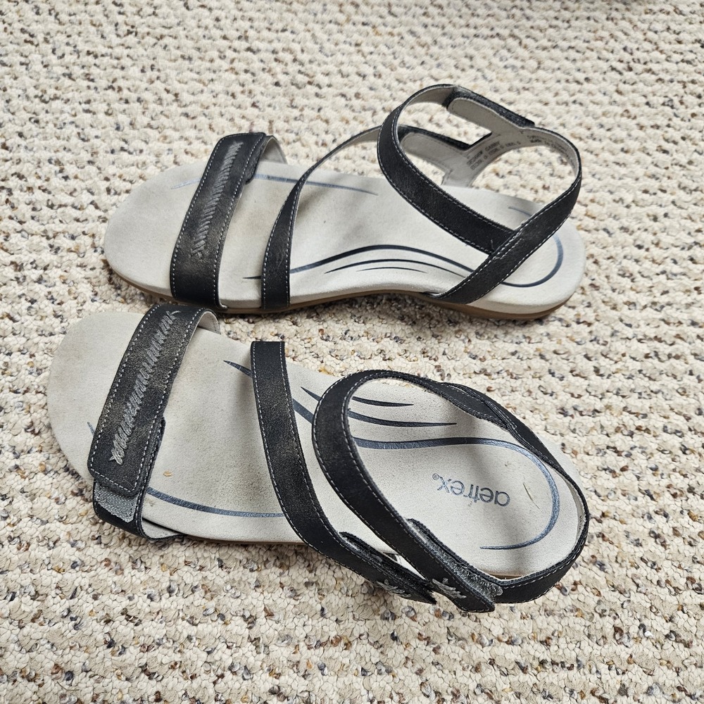 Aetrex Women's Gabby Leather Sandals Slate Grey Size 39 US 8.5 Adjustable Strap